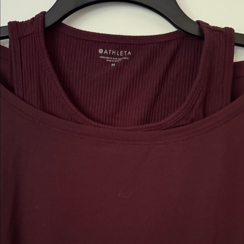 Athleta Plum Ribbed Knit Top with internal tank top. - Picture 3 of 3